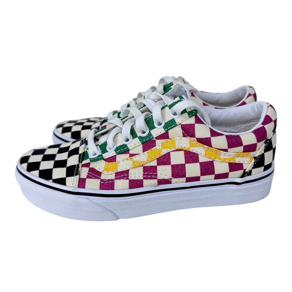VANS Old Skool Sneakers Unisex Size M4.5 W6 White Multi Glitter Check Lace Up